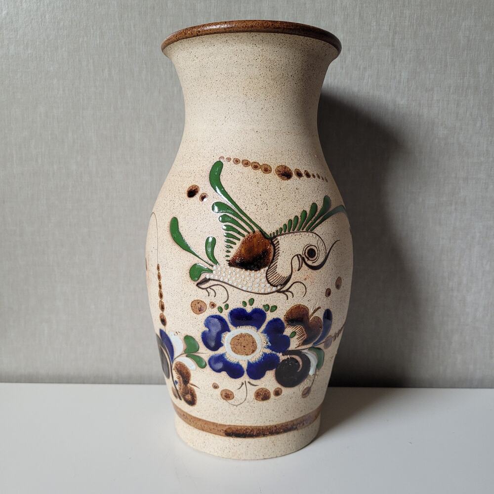 Vintage Ken Edwards Tonala Mexico Pottery Vase - Signed KE Folk Art 10"